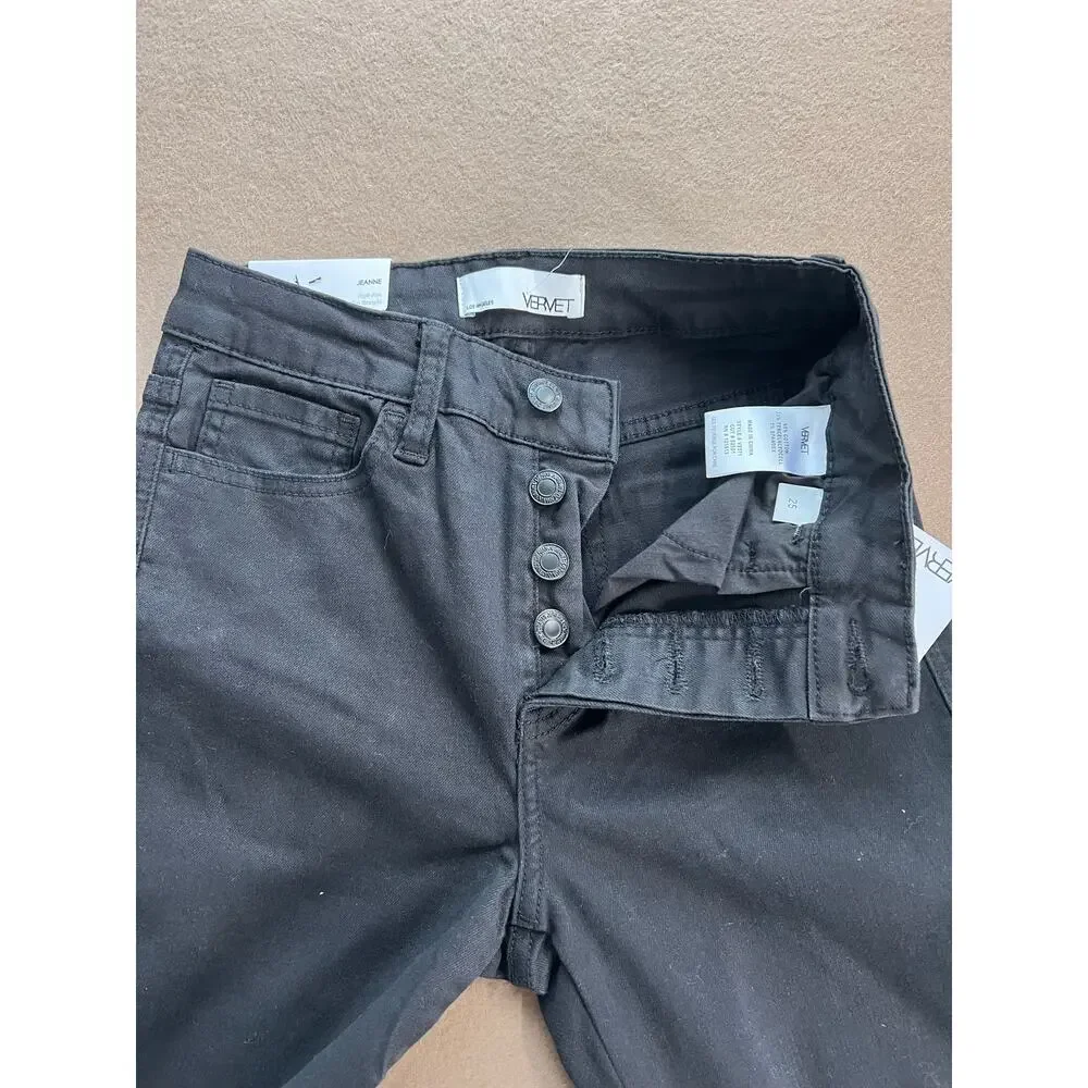 Vervet Jeanne  High Rise Stretch Slim Ankle Black HiddenButton Fly Jeans Size 25